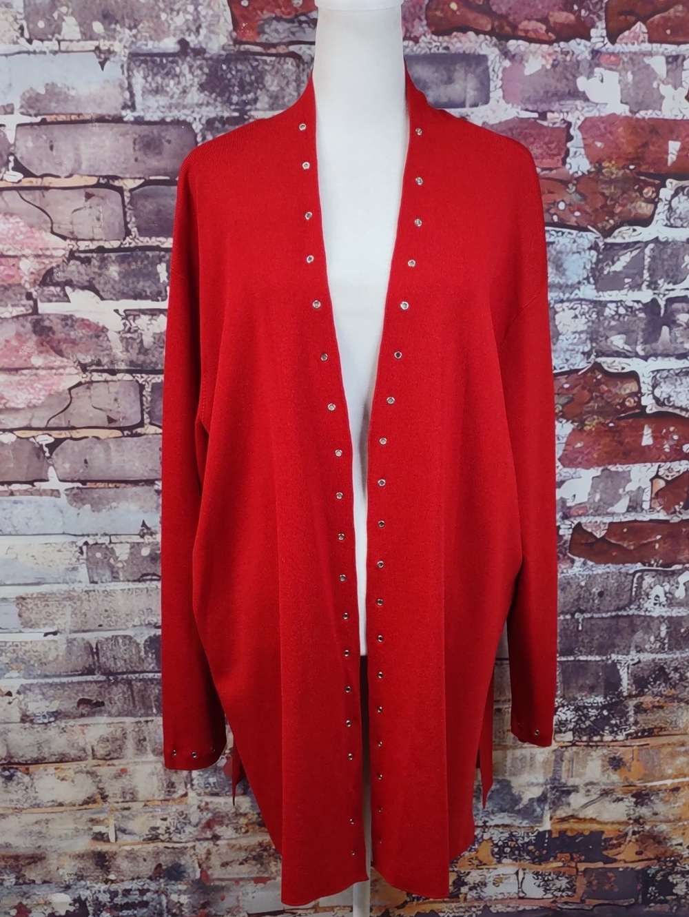 Nygard Collection Open-Front Cardigan with Silver Eyelet Trim